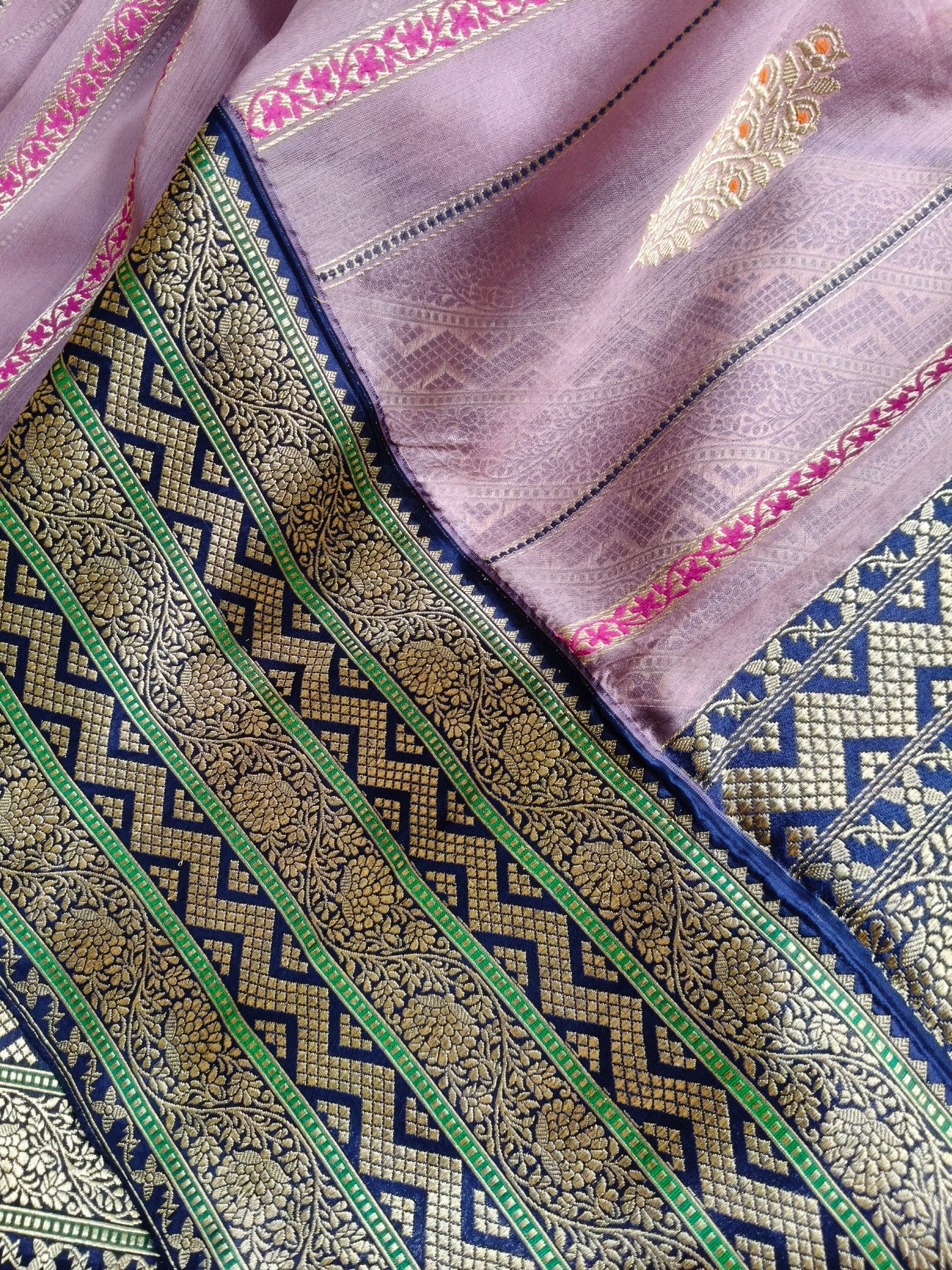 DUSKY MAUVE PURE HANDLOOM  KORA BANARASI SAREE
