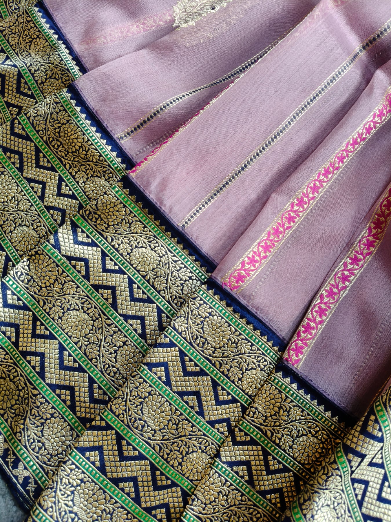 DUSKY MAUVE PURE HANDLOOM  KORA BANARASI SAREE