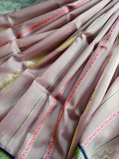 DUSKY MAUVE PURE HANDLOOM  KORA BANARASI SAREE