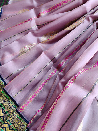 DUSKY MAUVE PURE HANDLOOM  KORA BANARASI SAREE