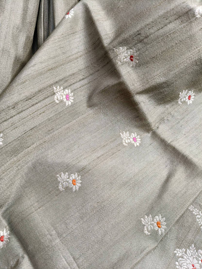 GREY TUSSAR SILK PURE HANDLOOM BANARASI SAREE