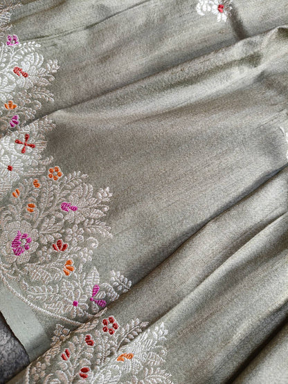GREY TUSSAR SILK PURE HANDLOOM BANARASI SAREE
