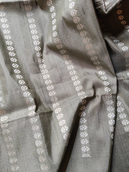 GREY TUSSAR SILK PURE HANDLOOM BANARASI SAREE
