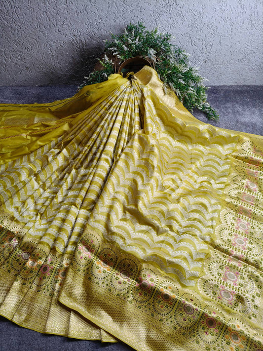 YELLOW SILK PURE HANDLOOM BANARASI SAREE