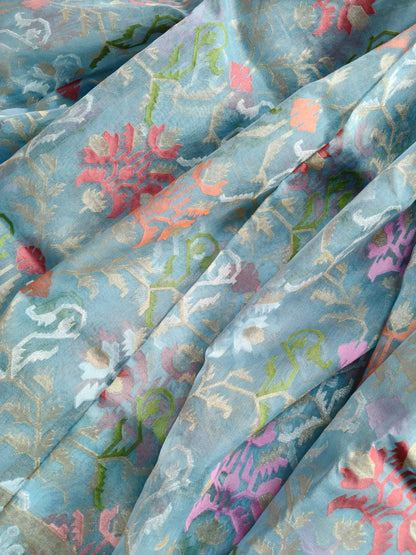 BLUE KORA COTTON  PURE HANDLOOM BANARASI SAREE