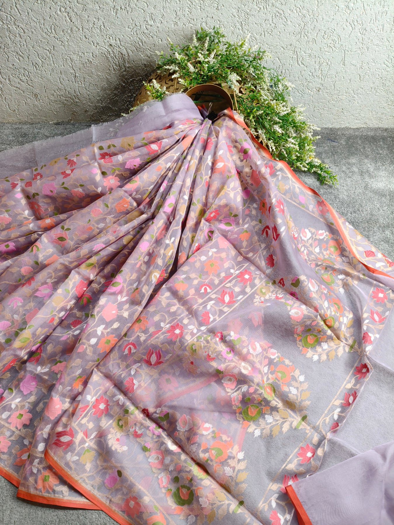 MAUVE KORA COTTON PURE HANDLOOM BANARSI SAREE