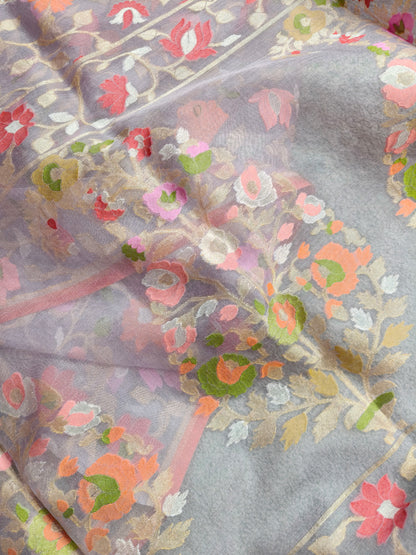 MAUVE KORA COTTON PURE HANDLOOM BANARSI SAREE