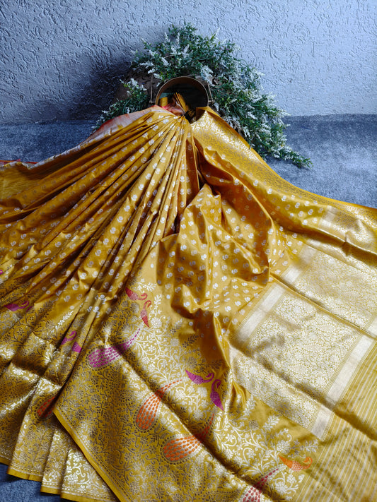 MUSTARD YELLOW SILK PURE HANDLOOM BANARSI SAREE