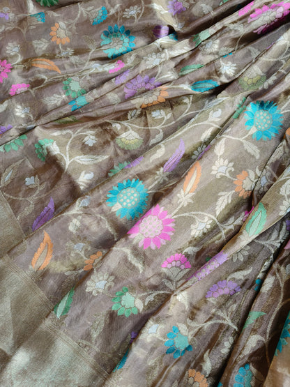 BIEGE TISSUE SILK PURE HANDLOOM BANARASI SAREE