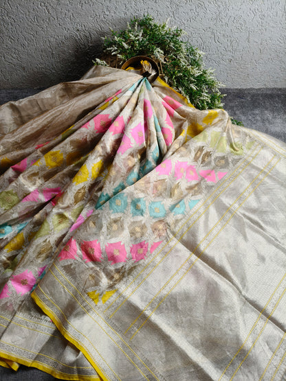 SILVER TISSUE SILK PURE HANDLOOM BANARASI SAREE