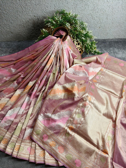 PINK TISSUE PURE HANDLOOM BANARASI SAREE
