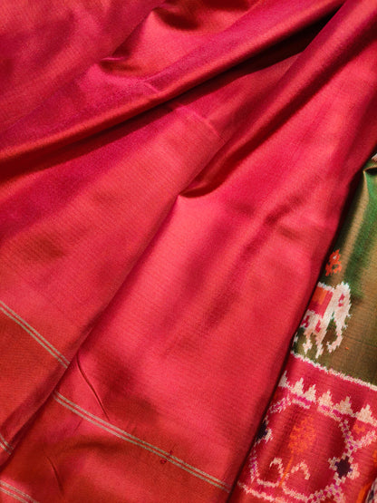 TWO TONE GREEN TWILL SILK PURE HANDLOOM IKKAT SAREE