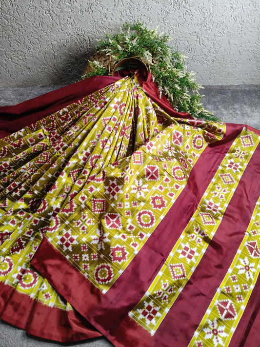 PARROT GREEN SILK PURE HANDLOOM DOUBLE IKKAT SAREE