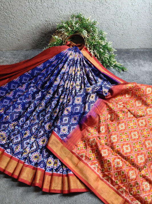 BLUE SILK PURE HANDLOOM  IKKAT SAREE