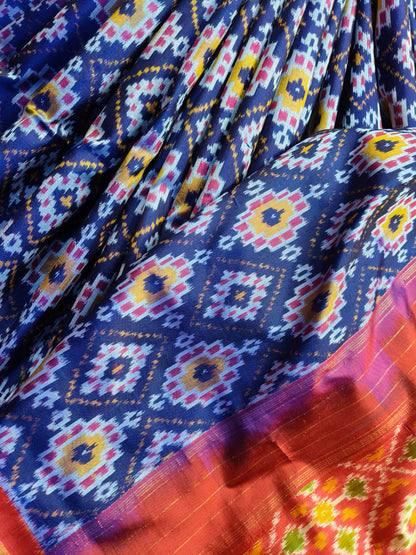 BLUE SILK PURE HANDLOOM  IKKAT SAREE