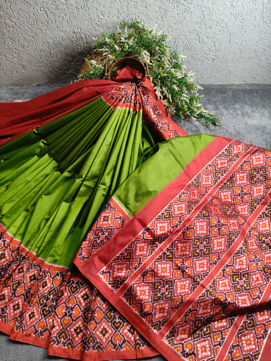 PARROT GREEN SILK PURE HANDLOOM  IKKAT SAREE