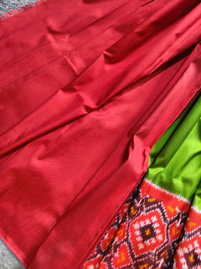 PARROT GREEN SILK PURE HANDLOOM  IKKAT SAREE
