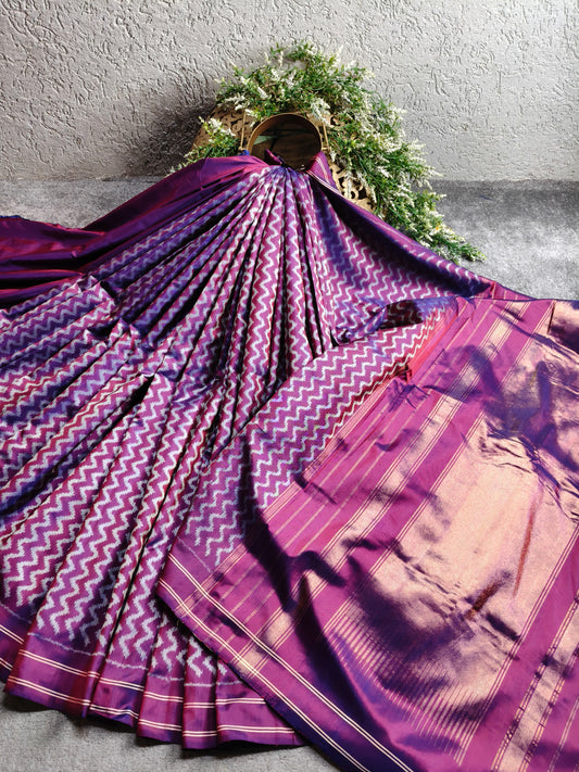 PURPLE TWILL SILK PURE HANDLOOM  IKKAT SAREE