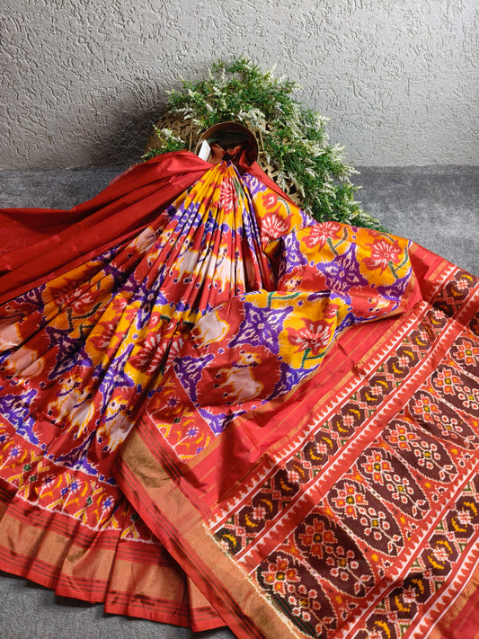 RED SILK PURE HANDLOOM  IKKAT SAREE