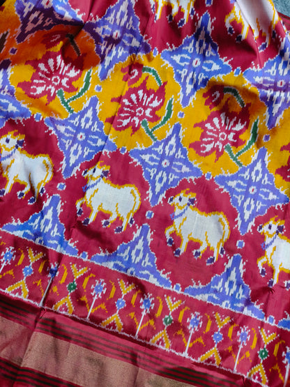 RED SILK PURE HANDLOOM  IKKAT SAREE