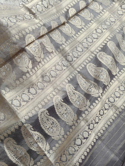 LIGHT MAUVE KORA OTTON PURE HANDLOOM BANARASI SAREE