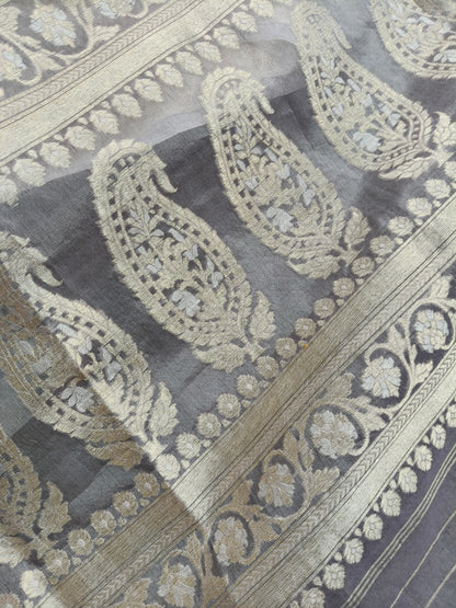 LIGHT MAUVE KORA OTTON PURE HANDLOOM BANARASI SAREE