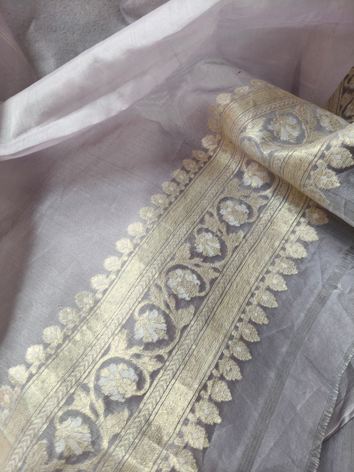 LIGHT MAUVE KORA OTTON PURE HANDLOOM BANARASI SAREE