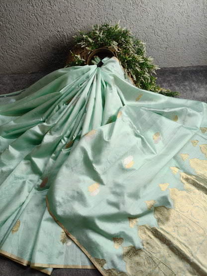 ICE BLUE CHINIYA SILK PURE HANDLOOM BANARSAI SAREE