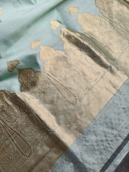 ICE BLUE CHINIYA SILK PURE HANDLOOM BANARSAI SAREE