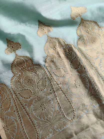 ICE BLUE CHINIYA SILK PURE HANDLOOM BANARSAI SAREE