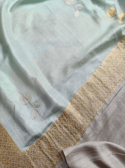 ICE BLUE GAJJI SILK PURE HANDLOOM BANRASI SAREE