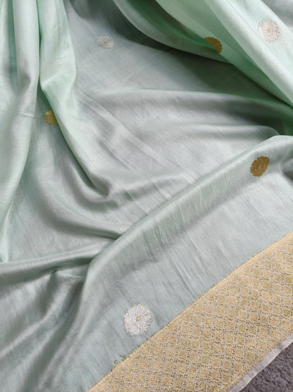 ICE BLUE GAJJI SILK PURE HANDLOOM BANRASI SAREE