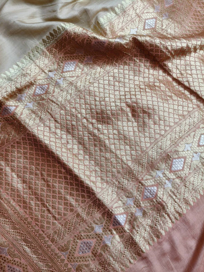 BEIGE GAJJI SILK  PURE HANDLOOM BANARASI SAREE