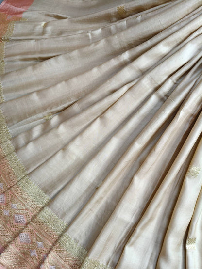 BEIGE GAJJI SILK  PURE HANDLOOM BANARASI SAREE
