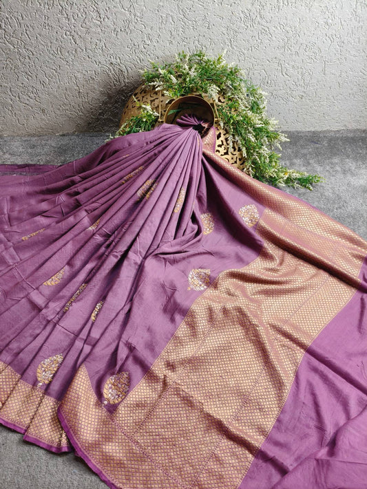 PURPLE MOONGA TUSSAR PURE HANDLOOM BANARASI SAREE