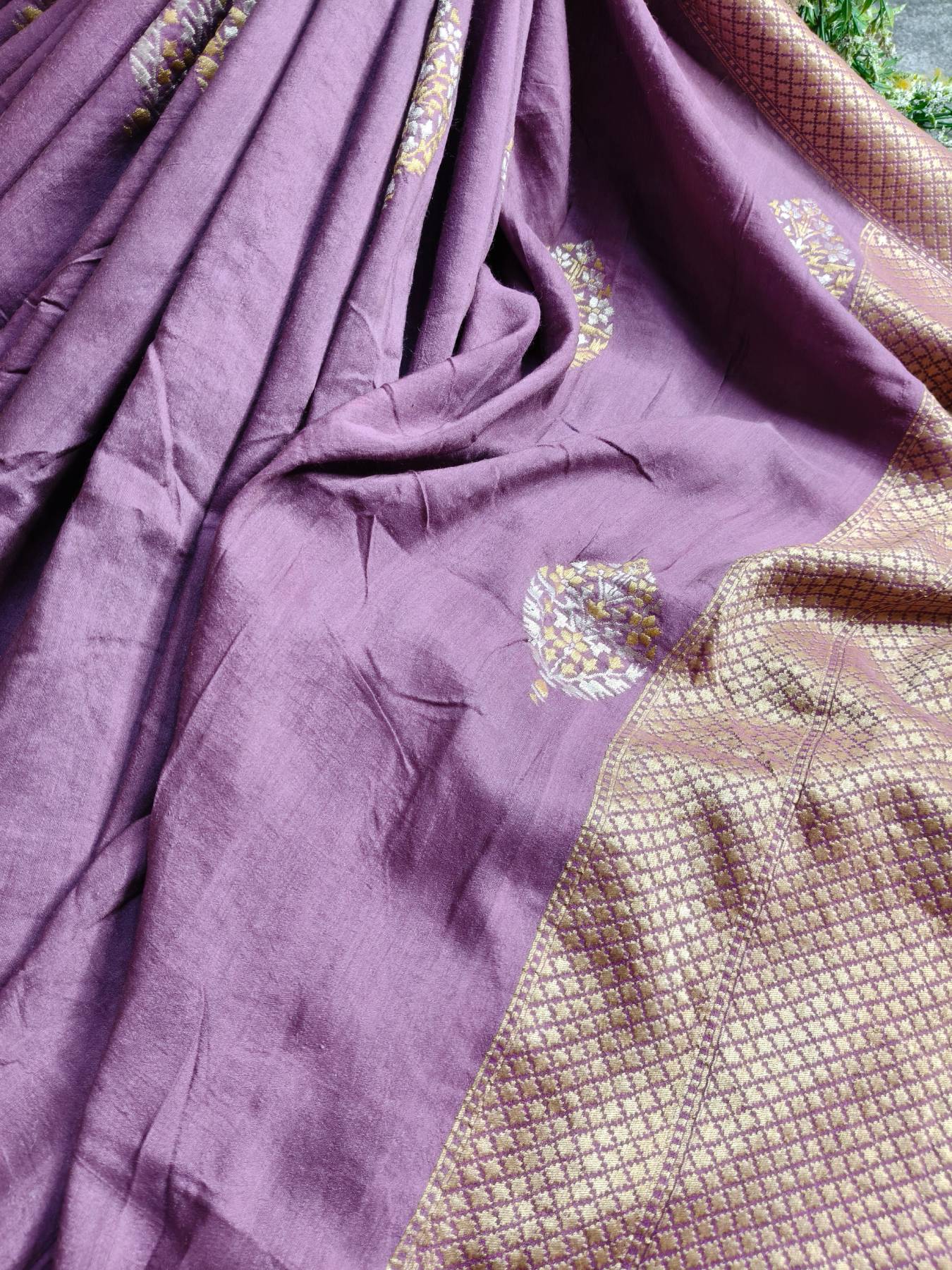 PURPLE MOONGA TUSSAR PURE HANDLOOM BANARASI SAREE