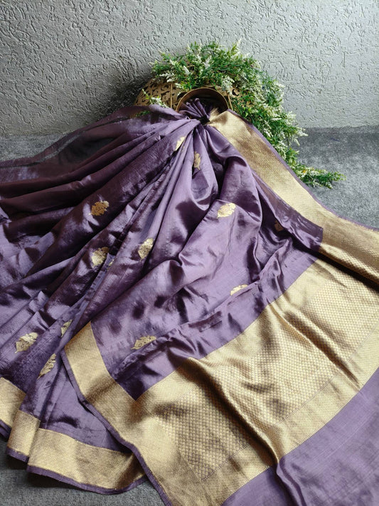 MAUVE CHINIYA SILK PURE HANDLOOM BANARASI SAREE
