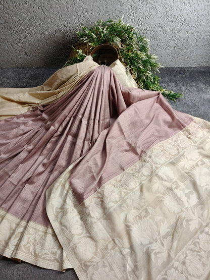 ONION PINK DUPION SILK PURE HANDLOOM BANARASI SAREE