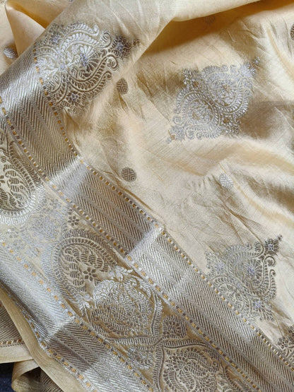 CREAM CHINIYA  SILK PURE HANDLOOM BANARASI SAREE