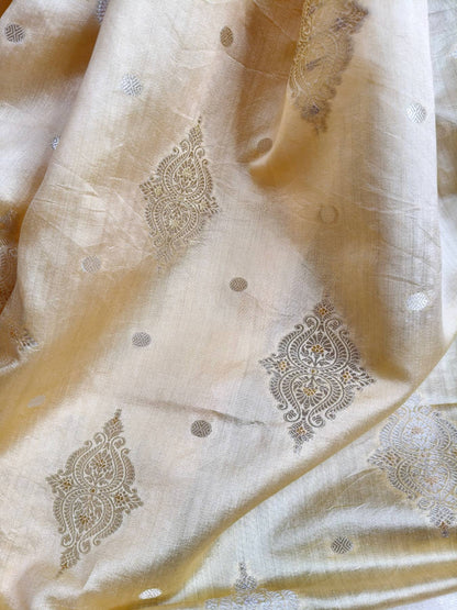 CREAM CHINIYA  SILK PURE HANDLOOM BANARASI SAREE