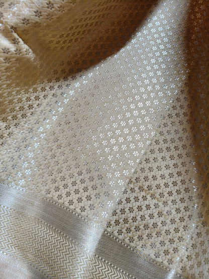 CREAM CHINIYA  SILK PURE HANDLOOM BANARASI SAREE