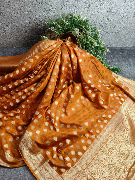 ORANGE CHINIYA SILK PURE HANDLOOM BANARASI SAREE