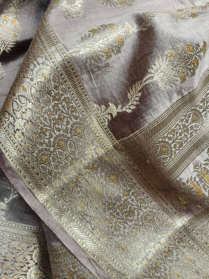 MAUVE CHINIYA SILK PURE HANDLOOM BANARASI SAREE