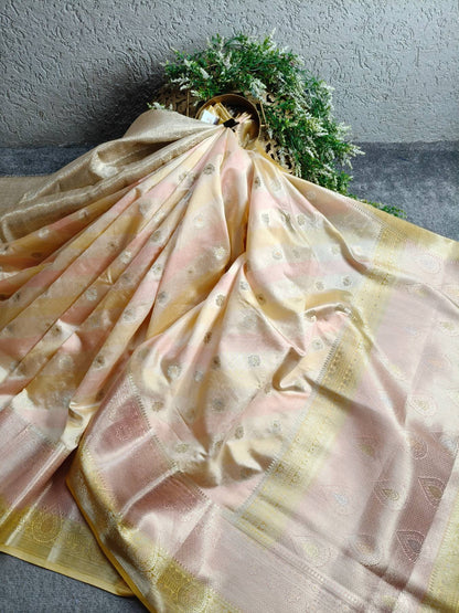 CREAM CHINIYA SILK PURE HANDLOOM BANARASI SAREE