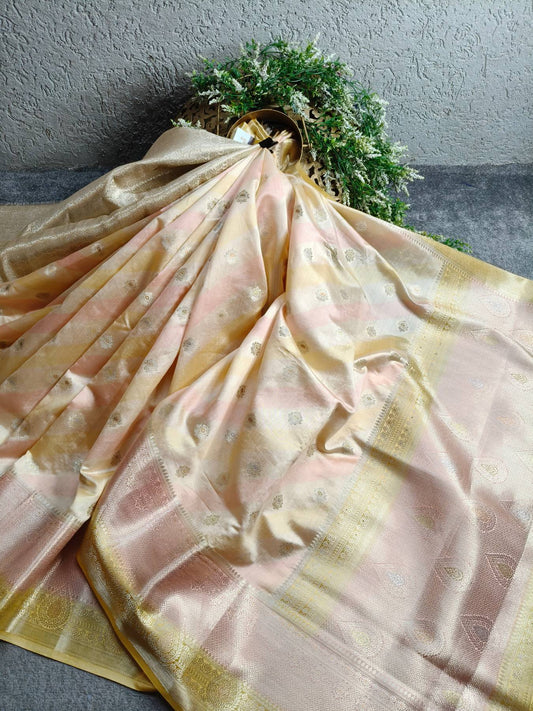 CREAM CHINIYA SILK PURE HANDLOOM BANARASI SAREE