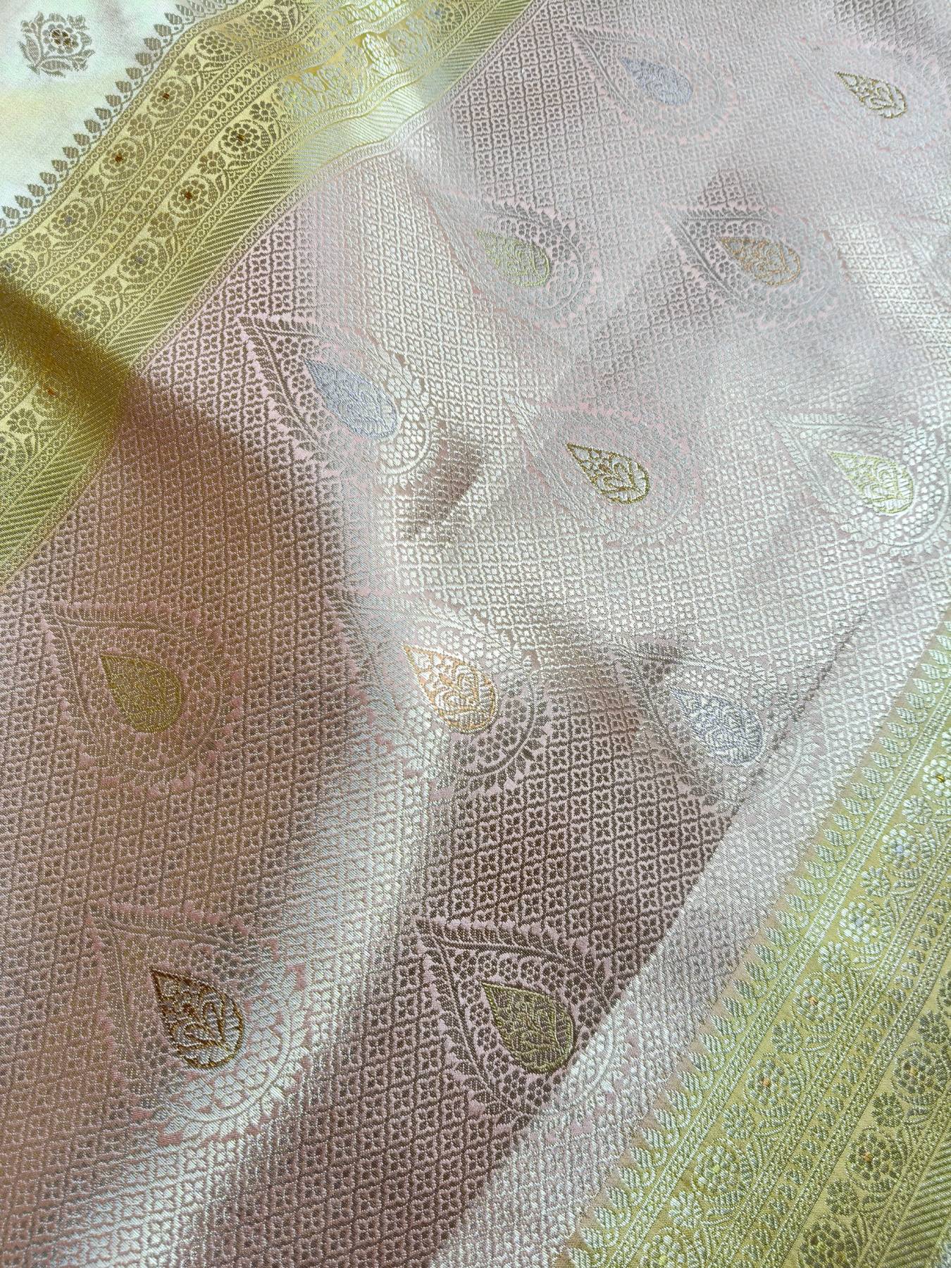 CREAM CHINIYA SILK PURE HANDLOOM BANARASI SAREE