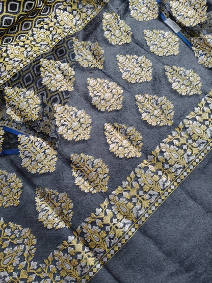 MIDNIGHT BLUE KORA COTTON PURE HANDLOOM BANARASI SAREE