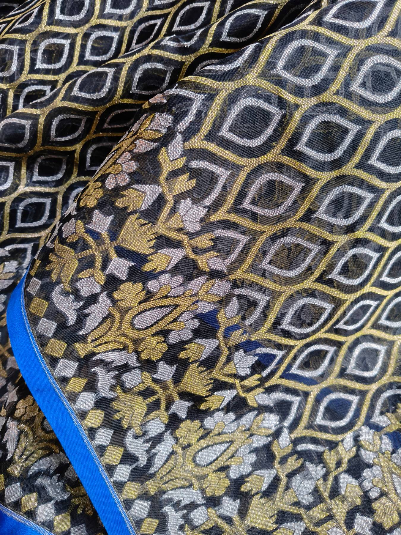 MIDNIGHT BLUE KORA COTTON PURE HANDLOOM BANARASI SAREE