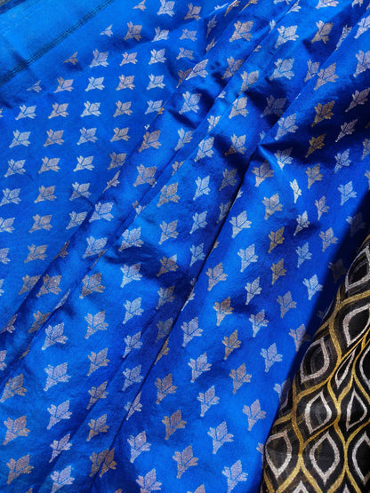 MIDNIGHT BLUE KORA COTTON PURE HANDLOOM BANARASI SAREE