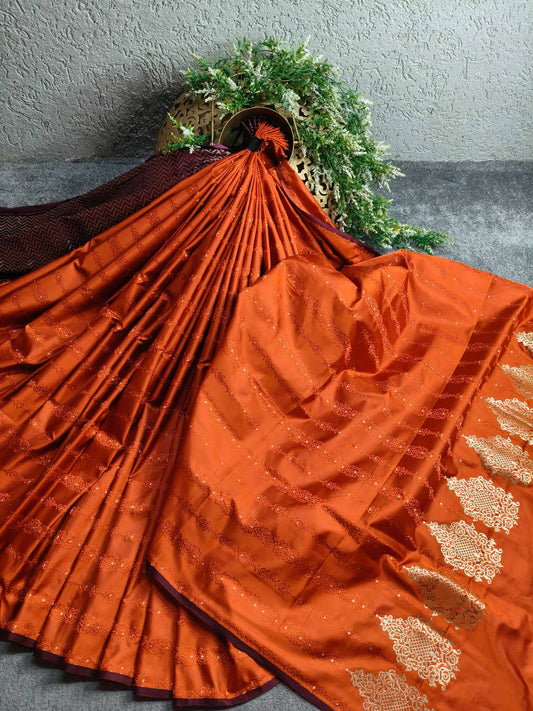 RUST ORANGE SILK PURE HANDLOOM BANARASI SAREE